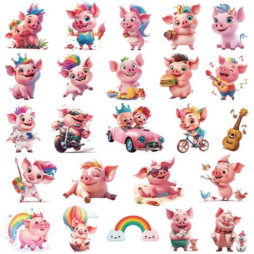 Hohamn Pig Temporary Tattoos for Kids 12 Sheets Cute Piggy Fake Tattoos for Girls Boys Kids Birthday Party Supplies Gifts Decoration