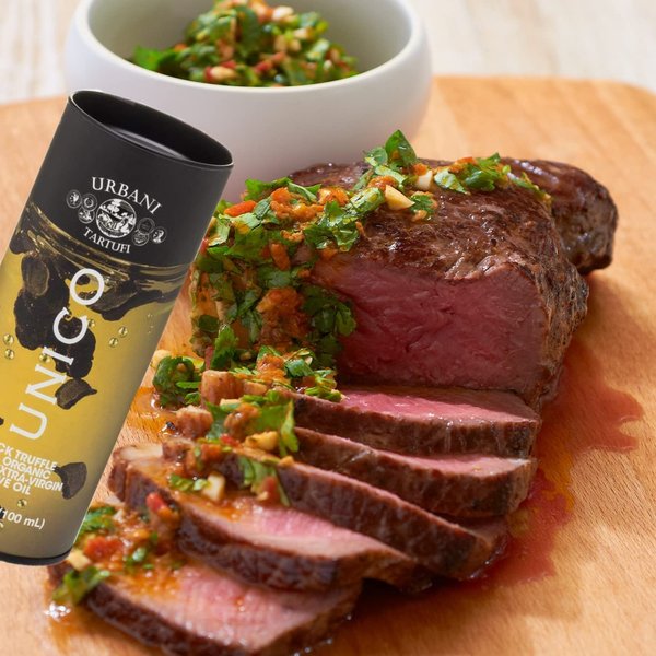 Urbani Truffles, Unico White Truffle Extra-Virgin Olive Oil Italian Finest with Organic Truffle Pieces | Perfect for Salad, Pasta and Pizza | Non-GMO, No Preservatives | 8.4 Oz (250 ml)