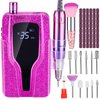 Professional 35000 RPM Nail Drill , Rechargeable Electric Nail File Machine E File for Acrylic Nails Gel Polishing Removing, Portable Cordless Efile with Bits Kit for Manicure Salon Home Pink