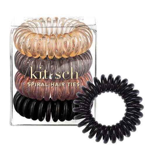 Kitsch Spiral Hair Ties for Women, Coil Hair Ties for Thick Hair, No Crease Hair Tie, Spiral Hair Ties No Damage, Hair Coils & Phone Cord Hair Ties for Thin Hair, Hair Ties Spiral, 4pcs (Brunette)