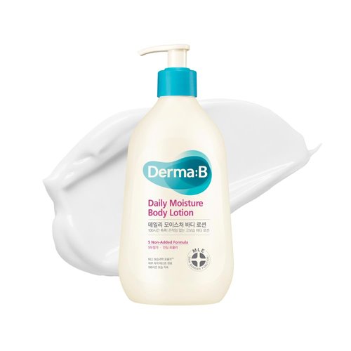 DERMA B Daily Moisture Body Lotion, Non-Greasy Long-Lasting Moisturizer for Dry & Sensitive Skin with Olive Oil & Allantoin, Woody & Powdery Scented Skincare with Panthenol,13.5 Fl Oz, 400ml,Kbeauty