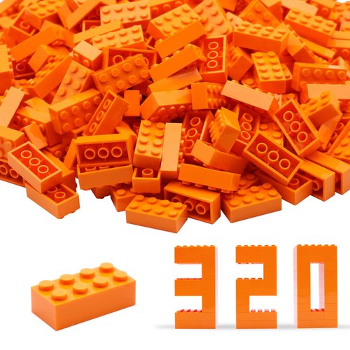 HIUME Building Bricks 2x4, 320 Pieces Multicolor Classic Building Blocks Set, Compatible Bulk Block with Top Brands（Orange）