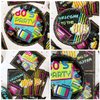 Hegbolke 80s Party Supplies - 61 Pcs 80s Plates Napkins Tablecloth Set, for Back to the 80s Party Decorations, 80s Theme Birthday Party Supplies - Serves 20