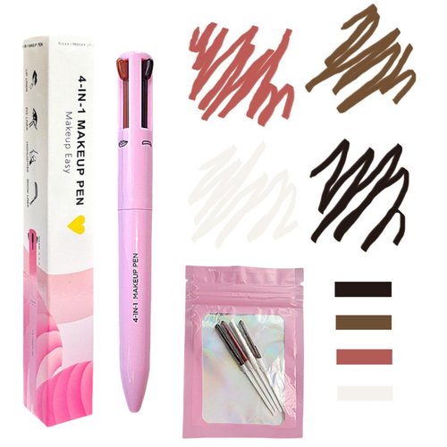 MKNZOME 4 in 1 Makeup Pen, Eyebrow Contour Eyebrow Pencil Eyebrow Pen Makeup Pencil 4 in 1(Eye Liner, Brow Liner, Lip Liner Highlighter), Compact for Travel, 2 Count + Refill Replacement Pack