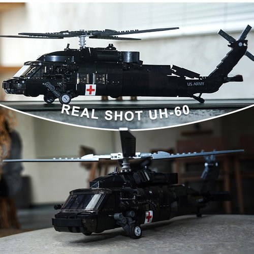 UH-60 Black Hawk Helicopter Military Set, Army Airplane Building Bricks, Rescue Helicopter Model Kits with 4 Soldier Minifigures, Gifts for 6-12 Year Old Kids, Compatible with Lego, 692 PCS