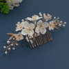 Soulshow New Soft Material Polymer Clay White Flower Wedding Hair Accessories Handmade Pearl Gold Wedding Hair Comb Bridal Hair Accessories