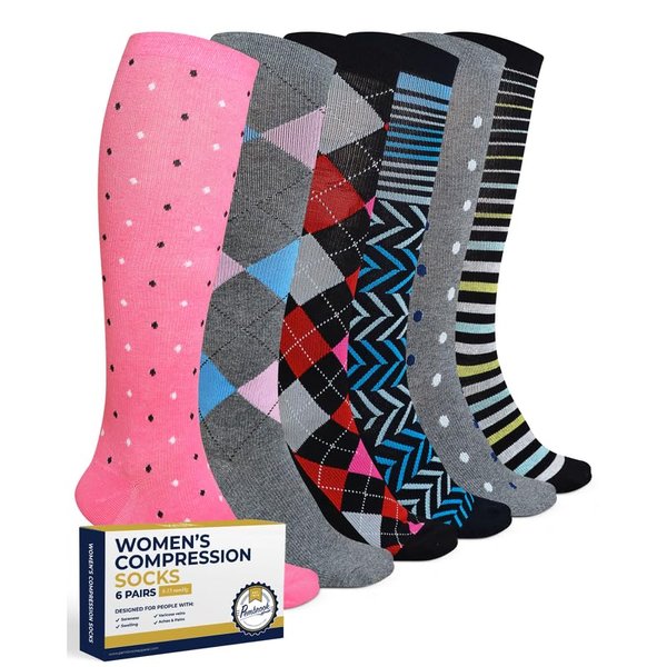 Pembrook Womens Compression Socks 6 Pack | 8-15 mmHg Graduated Support Compression Stockings for Women