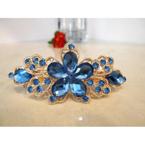 Flower shaped crystal hair barrette clip bridal clip bridal barrette Set: A (Primary color: Gold)