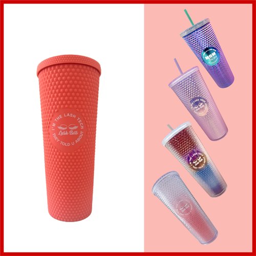 THE LASH SUPPLY 24 Oz Stainless Steel Tumbler with Rhinestones Features, Matte Colors Studded Tumbler, Portable Lighweight and Fashionable Studded Tumbler with Pink, Rainbow, Pink Ombre Colors