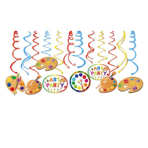 Kristin Paradise 30Ct Art Hanging Swirl Decorations, Sip n Paint Party Supplies, Little Painting Artist Birthday Theme Decor for Boy Girl Kids Baby Shower
