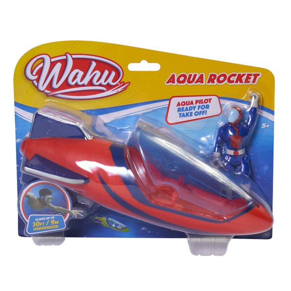 Wahu Aqua Rocket Underwater Pool Toy for Kids Ages 5+, Kids Water Toy Set with Rocket and Pilot Diving Toy, Glides up to 30' Underwater, Red/Blue