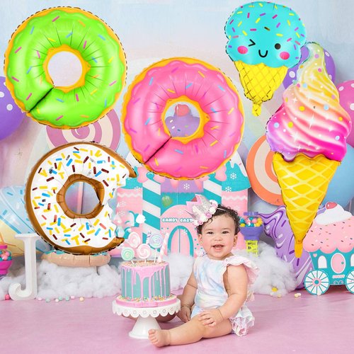 Ice Cream Balloons, 12 PCS Huge 30 Inch Donut Balloons, Ice Cream Party Decorations, Mylar Candy Balloons for Ice Cream Decorations, Donut Balloon for Donut Party Themed Party Supplies