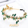 JEAIRTS Green Rhinestone Headband Gold Leaf Wedding Headpiece Bridal Crystal Hair Pieces Beaded Hair Hoop Glitter Bride Hair Accessories for Women and Girls