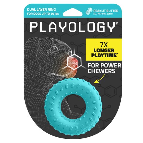 Playology Dual Layer Ring Toy for Medium Dogs Up to 50lbs | Engaging All-Natural Peanut Butter Scented Durable Dog Chew Toy for Power Chewers | Easy to Clean, Interactive & Non-Toxic