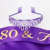Ondder 80th Birthday Sash Purple Birthday Tiara and Sash for Women 80th Birthday Sash and Crown for Women 80 & Fabulous Birthday Sash Birthday Party Decorations Gifts for Her Party Favors Supplies