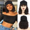 CHRSHN Hat Wig for Women, Short Wave Baseball Cap Wig with Curly Synthetic Hair Extensions, Adjustable Brown Black Baseball Hat Wig