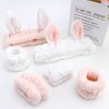 YISSION 6Pcs Face Wash Headbands and Wristbands Set Bunny Ears Headbands Spa Headband Makeup Headband Skincare Headbands with Wristbands for Women Girls Washing Face(Pink White)