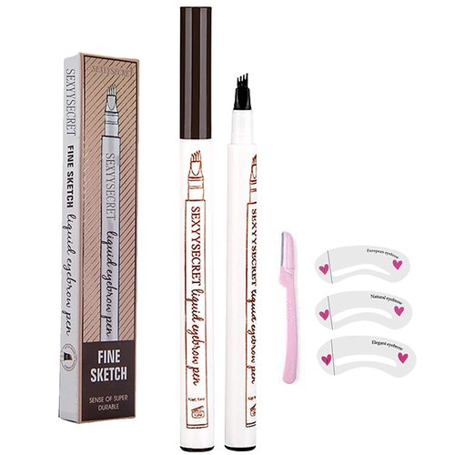 QUEMISS Brow Pen Waterproof Eyebrow 3D Pen Microblading Brow Pencil Makeup with 4 Fork Tip Micro-Fork Liquid Eyebrow Pencil (2#Brown)