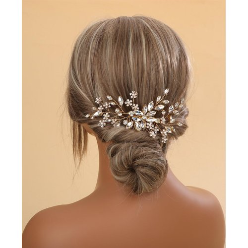 Sither Bridal Gold Crystal Hair Clip for Wedding Party Bride Hair Clip for Women Hair Accessories Headpiece for Prom Gift