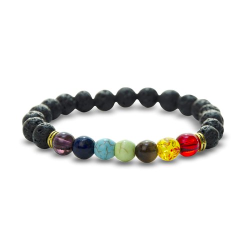 Serene Living Aromatherapy Essential Oils Diffuser Beaded Bracelet with 2 Dram Oil (7 Chakras Chakra Stones)
