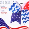2PCS 4th of July Glitter Ribbon Cheer Hair Bows 8 Inch Patriotic Cheer Hair Bow Ties with Elastic Stars and Stripes Hair Tie Band Ponytail Holder Independence Day Hair Accessories for Kids