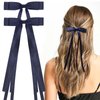 VOBOBE 2PCS Hair Bows for Women Girls, Tassel Glitter Ribbon Bowknot Hair Clips Barrettes for Girl with Small Long Tail Solid Satin Hair Accessories (Navy)