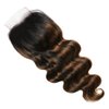 UNICE Ombre Highlight Body Wave 4x4 Lace Closure Free Part, Brown Human Hair Wavy Closure with Dark Roots FB30 Color 14 inch