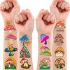 96 PCS Mushroom Temporary Tattoos Mushroom Veggie Theme Birthday Party Decorations Favors Supplies Decor Trippy Cute Stickers Gifts for Boys Girls Kids Class School Prizes Carnival Halloween Christmas