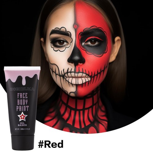 BOBISUKA Red Face Paint, Blendable Cream Body Painting Kit, Eye Black for Sports, Facepaint for Clown Joker Demon Devil Vampire Halloween Makeup, Cosplay, Costume, Parties, Stage, Theater