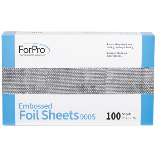ForPro Embossed Foil Sheets 900S, Aluminum Foil, Pop-Up Dispenser, for Hair Color Application and Highlighting Services, Food Safe, 9” W x 10.75” L, 100-Count