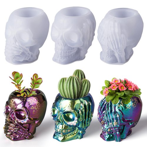 LET'S RESIN Skull Resin Molds, Hear-no, Speak-no, See-no 3 Pcs Skull Silicone Molds for Resin Crafts, Cute Epoxy Resin Molds Silicone for Resin Casting, DIY Craft, Home Decor