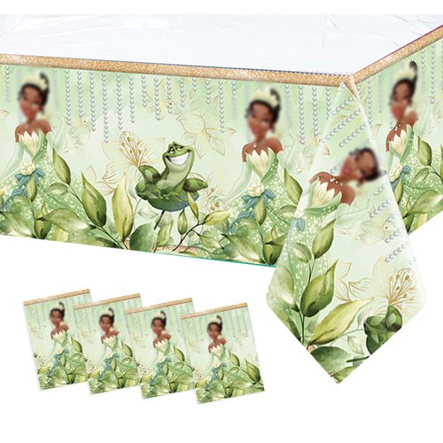 Princess Tablecloth Green Floral Birthday Party Table Covers Princess and Frog Girls Birthday Party Decorations Supplies 70.8 x 42.5 in (4)