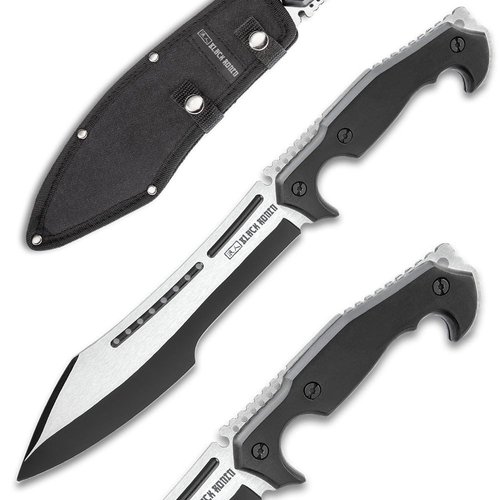 BLACK RONIN Stealth Machete and Sheath | Full-Tang Stainless Steel Blade | Black and Satin Finish |Ergonomic Wooden Handle Scales | Thumb-Jimping for Covert Missions | Tactical Knife - Length 16"