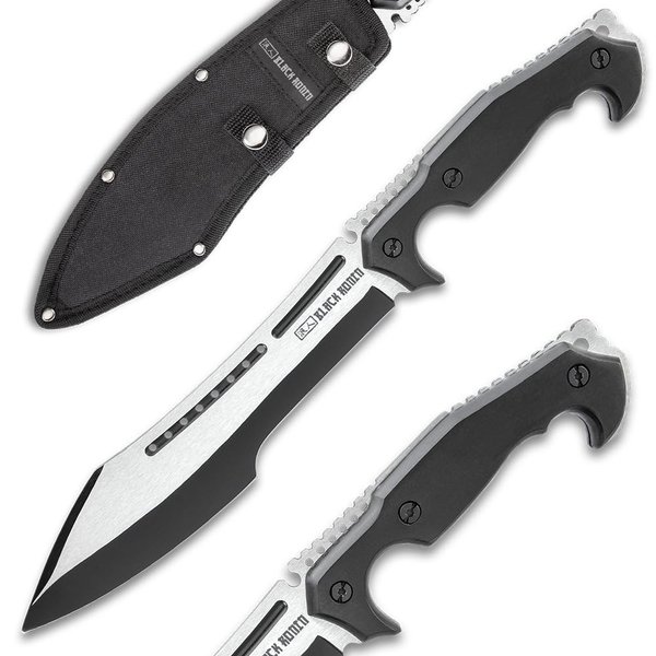 BLACK RONIN Stealth Machete and Sheath | Full-Tang Stainless Steel Blade | Black and Satin Finish |Ergonomic Wooden Handle Scales | Thumb-Jimping for Covert Missions | Tactical Knife - Length 16"