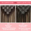 Loxxy Seamless Extensions Clip in Human Hair Ombre Dark Brown Fading to Chestnut Brown and Dark Brown Natural Remy Hair Extensions Clip in Human Hair With PU Weft Invisible 7PCS 110G 14Inch
