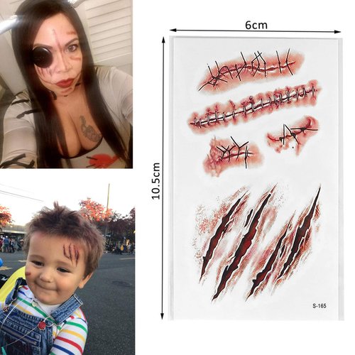 Halloween Scar Temporary Tattoos, Bezall 10 Sheets Realistic Fake Face Wound Stitch Tattoo Sticker Waterproof Zombie Makeup Prank Props