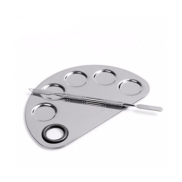 Yimart® Stainless Steel Makeup Palette Cosmetic Five Holes Mixing Pallete Spatula