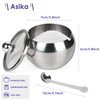 ASIKA Sugar Bowl, Stainless Steel Sugar Pot with Clear Lid and Spoon, Drum Shape Small Condiment Container for Home and Kitchen, 8.1 Ounces(240 Milliliter)