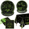Video Game Party Decorations - 81Pcs Green Gaming Birthday Decorations Includes Game On Plates, Napkins, Tablecloth for Boys Level Up Birthday Decorations Game On Party Supplies, Serve 20