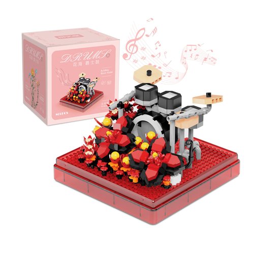 flycites Drums Mini Building Block Sets with Colorful Flower Decor, Micro Building Sets with Dust Cover,Gift for Girl,Lover,Mother, Home Office Decor Kit Suit for Kids and Adult Aged 8+(Drums)