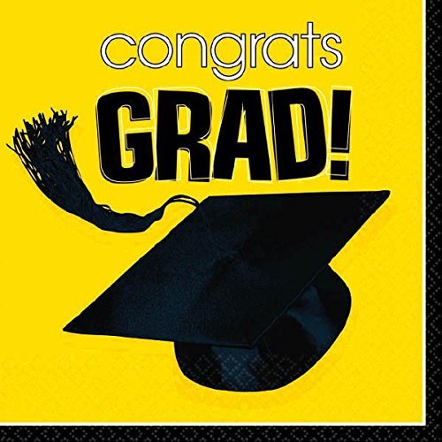 Amscan Flying Graduation Party School Colors Luncheon Napkins (36 Piece), Yellow, 6.5" x 6.5"