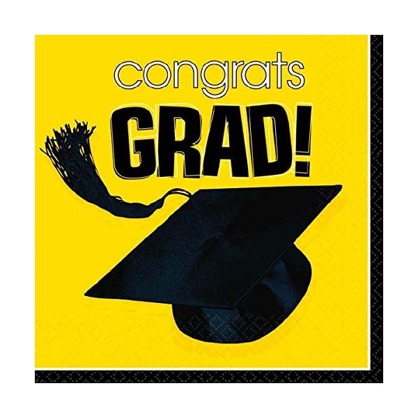 Amscan Flying Graduation Party School Colors Luncheon Napkins (36 Piece), Yellow, 6.5" x 6.5"