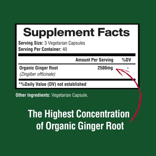 Happi Mi Nutrition Ginger Root Capsules Made with Organic Ginger Root Powder 2500mg per Serving, Digestive Health Support, Immune Support, Stomach Support, 120 Vegetable Capsule 40 Servings