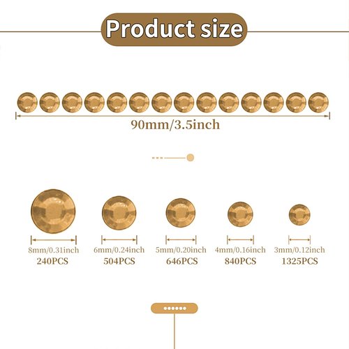 3555PCS Rhinestone Stickers for Crafts, Self Adhesive Gem Stickers 3/4/5/6/8 MM Face Jewels Stick on Bling Pearls for Face Eye Nail Hair Body Makeup Crafts DIY Scrapbooking Embellishments (Champagne)