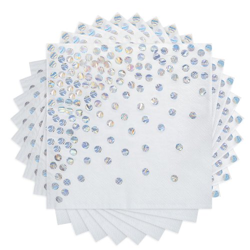 100 Sheets Iridescent Disposable Paper Napkins 12.9 x 12.9 Inch 2-Ply Foil Paper Napkins Polka Dots Lunch Party Paper Napkins for Christmas Confetti Birthday, Wedding, Bridal Anniversary