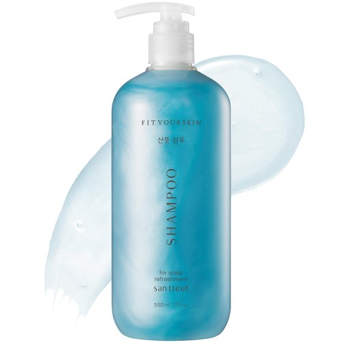 FIT YOUR SKIN SAN TTEUT Scalp Refreshment Hair Shampoo - pH 5.5 Keratin & Protein Perfumed Shampoo for Hair Loss Relief, Cooling, Exfoliating - Mint & White Musk Scent - Paraben Free - 17 fl.oz.