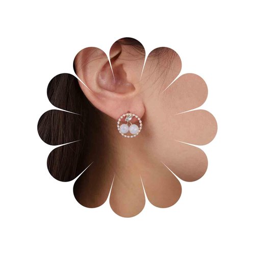 Sttiafay Vintage Circle Pearl Earrings Crystal Cherry Stud Earrings Gold Pearl Hoop Earrings Pearl Circle Earrings Jewelry for Women