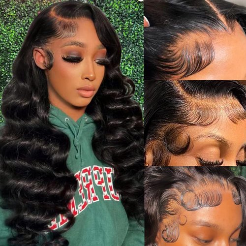 Larhali 220% Density 13x6 Lace Front Wig Human Hair Body Wave HD Transparent Lace Front Wigs Human Hair 16Inch Lace Frontal Wig for Black Women Glueless Wigs Human Hair Pre Plucked with Baby Hair