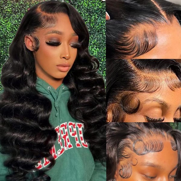 Larhali 220% Density 13x6 Lace Front Wig Human Hair Body Wave HD Transparent Lace Front Wigs Human Hair 16Inch Lace Frontal Wig for Black Women Glueless Wigs Human Hair Pre Plucked with Baby Hair