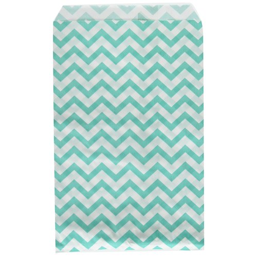 Caddy Bay Collection 200 pcs Turquoise Chevron Paper Gift Bags Shopping Sales Tote Bags 6" x 9" Zig Zag Design